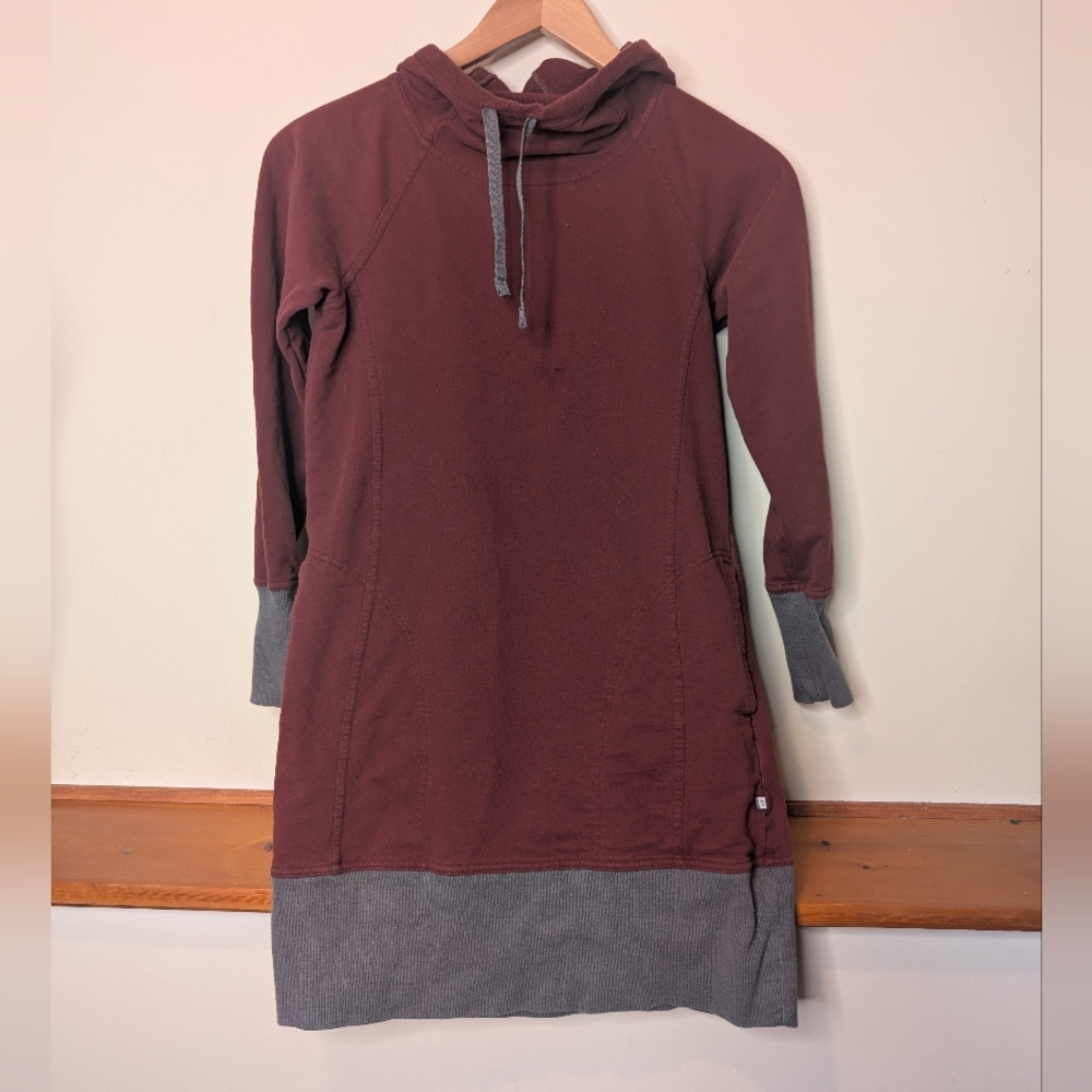 Toad & Co Organic Cotton Sweatshirt Dress Small Burgundy Hooded Casual Dress